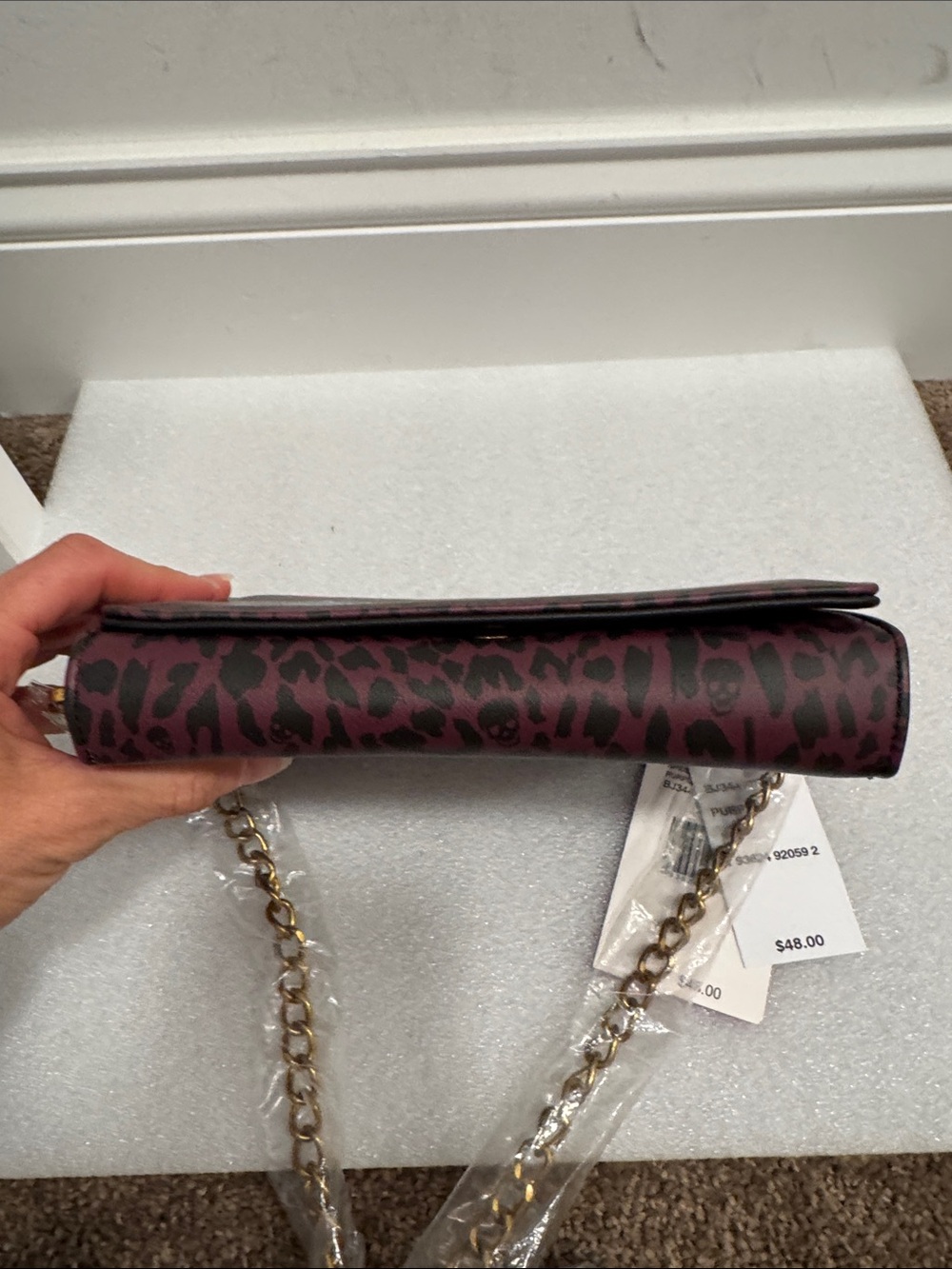Betsey Johnson Burgundy Leopard Crossbody with Multicolor Jewel Spiders(Rare) - Picture 5 of 7